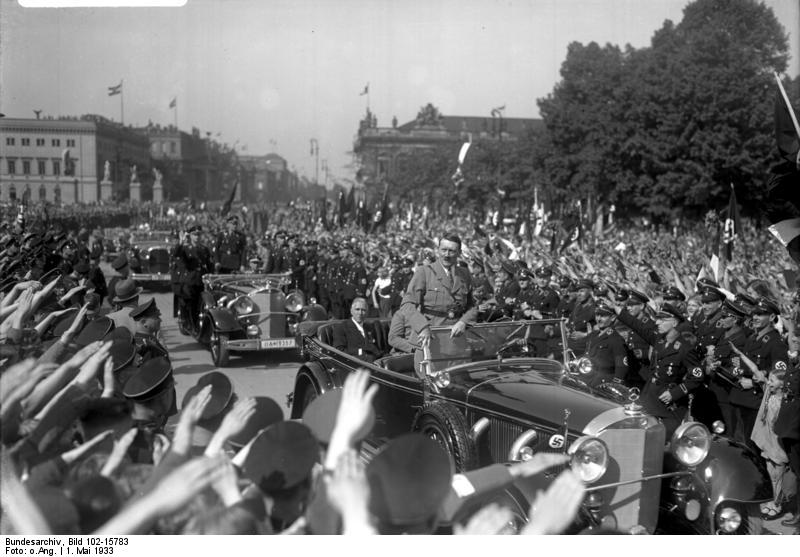 Adolf Hitler and Franz von Papen arrive in Berlin's Lustgarden for his May Day speech